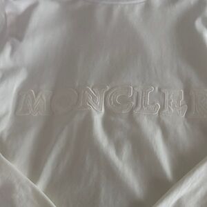 Moncler White Raised Embroidered Logo Crewneck